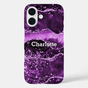 Purple agate pink marble name iPhone 16 case
