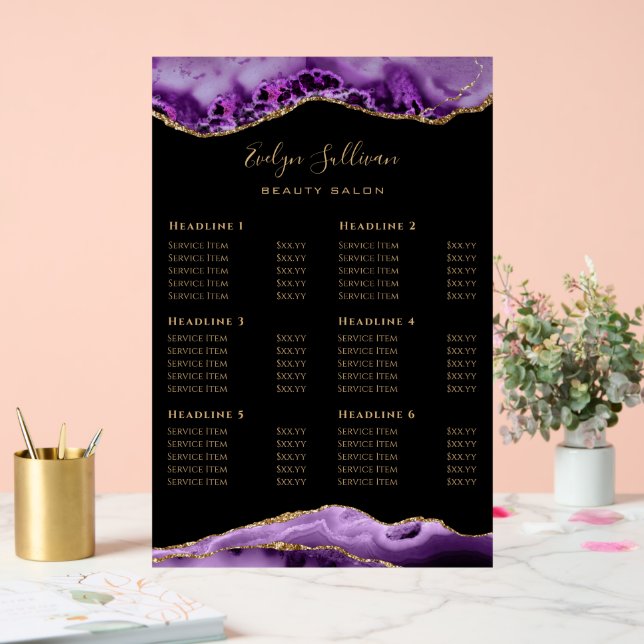 Purple Agate Price List Acrylic Sign (Wedding)