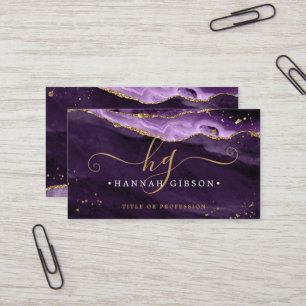  Purple Agate Script Monogram Faux Gold Glitter Business Card