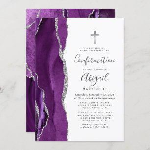 Purple Agate Silver Glitter Confirmation Invitation