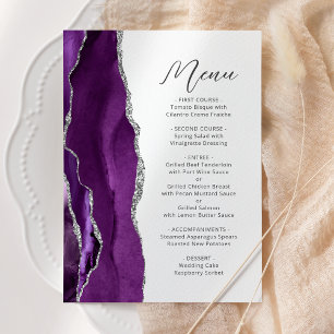Purple Agate Silver Modern Script Wedding Menu
