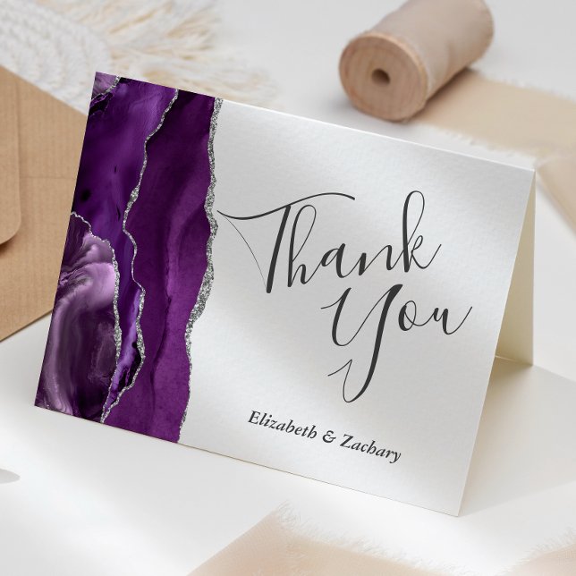 Purple Agate Silver Wedding Thank You Card (Creator Uploaded)