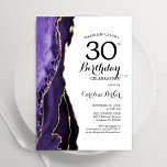 Purple Agate White Gold 30th Birthday Invitation<br><div class="desc">Purple,  white and gold agate 30th birthday party invitation. Elegant modern design featuring watercolor agate marble geode background,  faux glitter gold and typography script font. Trendy invite card perfect for a stylish women's bday celebration. Printed Zazzle invitations or instant download digital printable template.</div>