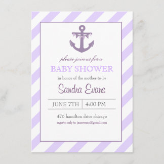 Purple Ahoy Anchor Baby Shower Invitation