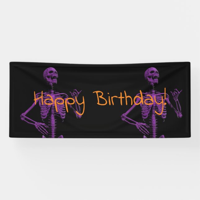 purple air guitar skeleton birthday banner (Horizontal)
