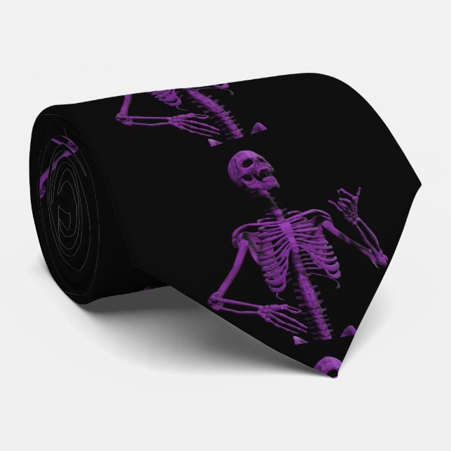 Purple air guitar skeleton tie (Rolled)