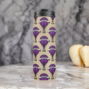 Purple Airships on Tan Steampunk Design Thermal Tumbler