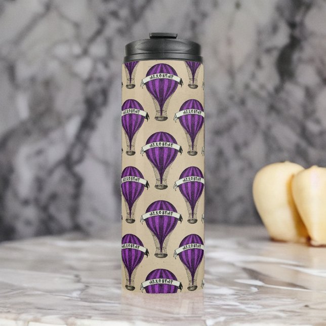 Purple Airships on Tan Steampunk Design Thermal Tumbler (Creator Uploaded)