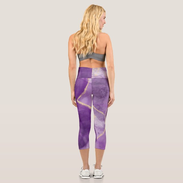 Purple Alcohol Ink Art with Gold Gym Leggings (Back)