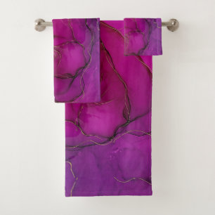 Purple alcohol ink bath towel set