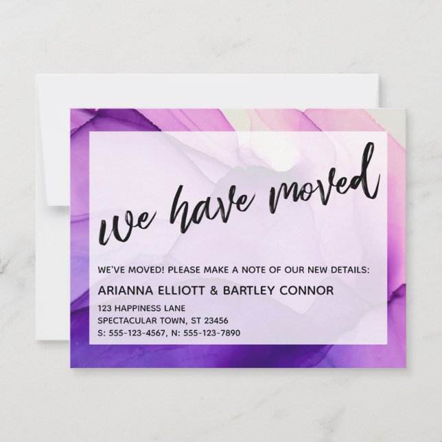 Purple Alcohol Inks We Have Moved Announcement (Front)