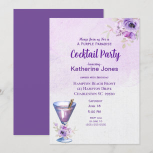 Purple Alexander Birthday Cocktail Party   Invitation