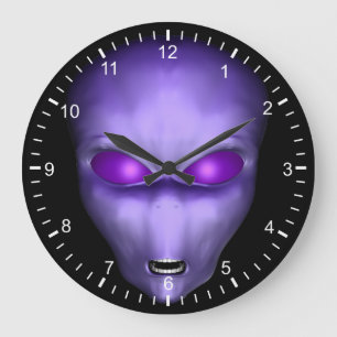 Purple Alien Face Large Clock