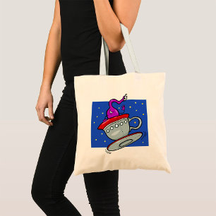 Purple Alien in Teacup Spaceship Tote Bag