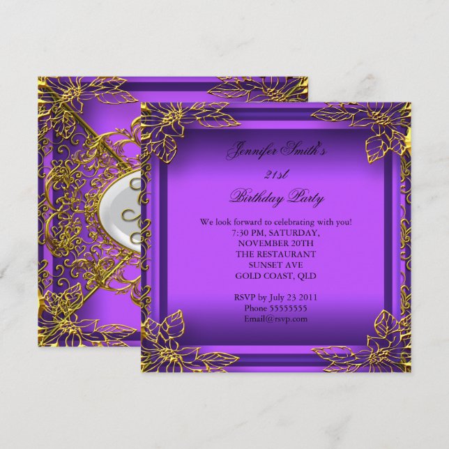 Purple All Occasions Elite Elegant Party Gold Invitation (Front/Back)