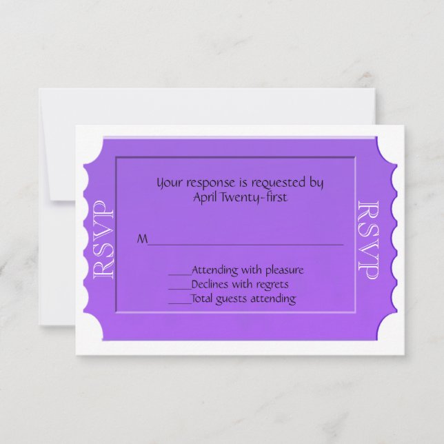 Purple All Purpose Ticket RSVP Response Card (Front)