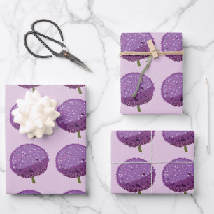Purple Allium Flower Floral Pattern Wrapping Paper Sheet