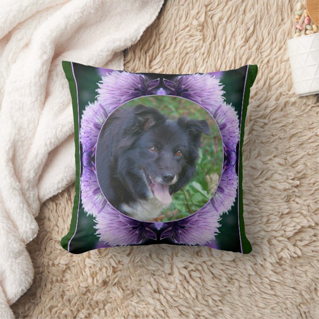 Purple Allium Flowers Frame Create Your Own Photo Cushion (Blanket)