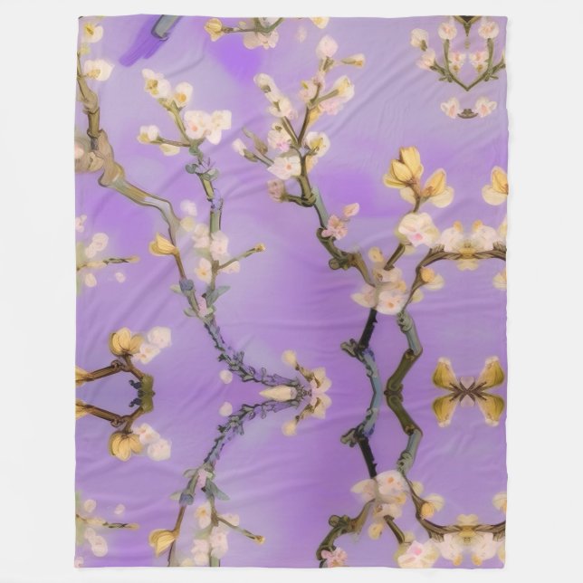 Purple almond tree,Gogh inspirded art, art Nouveau Fleece Blanket (Front)
