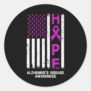 Purple Alzheimer Disease Awareness American Flag M Classic Round Sticker