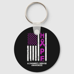 Purple Alzheimer Disease Awareness American Flag M Key Ring