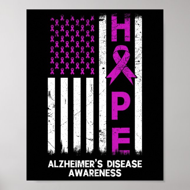 Purple Alzheimer Disease Awareness American Flag M Poster (Front)