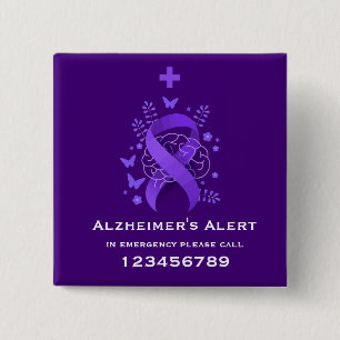 Purple Alzheimer's Disease Alert 15 Cm Square Badge