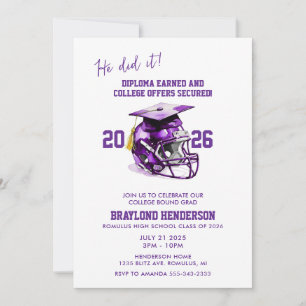 Purple American Football Graduation Party Invitation