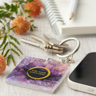Purple amethyst add own logo professional key ring
