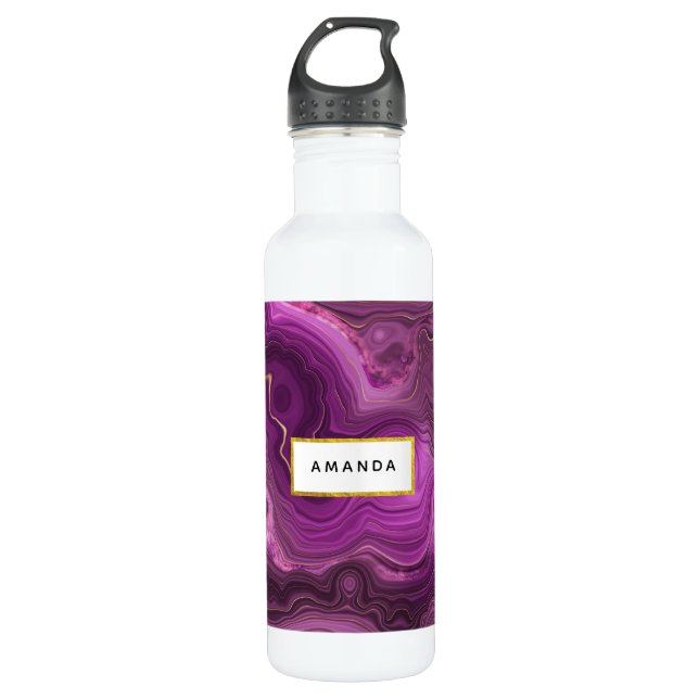 Purple Amethyst And Gold Abstract Agate 710 Ml Water Bottle (Front)