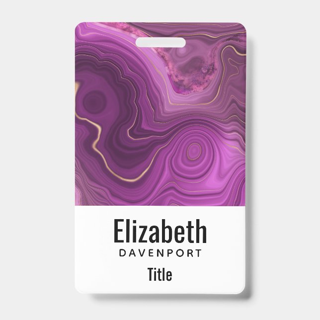  Purple Amethyst And Gold Abstract Agate ID Badge (Front)