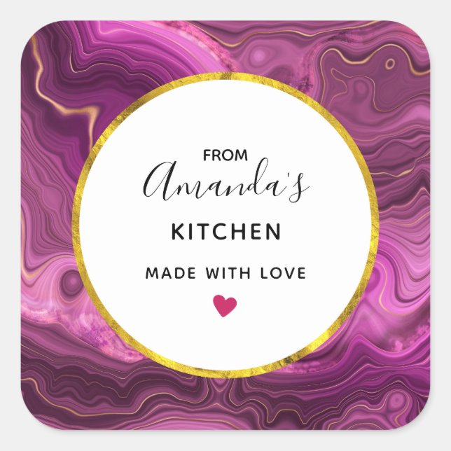 Purple Amethyst And Gold Abstract Agate Kitchen Square Sticker (Front)