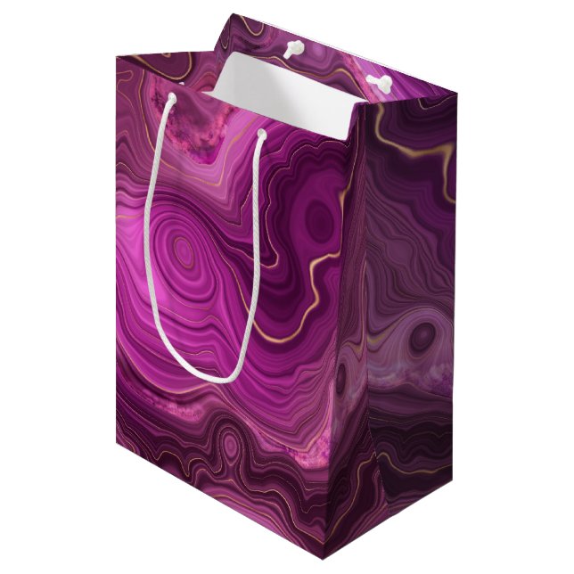 Purple Amethyst And Gold Abstract Agate Medium Gift Bag (Front Angled)