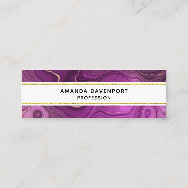 Purple Amethyst And Gold Abstract Agate Mini Business Card (Front)