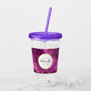 Purple Amethyst And Gold Abstract Agate Monogram Acrylic Tumbler