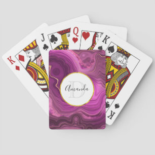 Purple Amethyst And Gold Abstract Agate Monogram Playing Cards