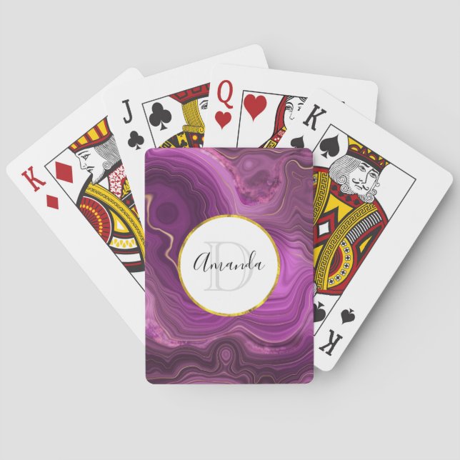  Purple Amethyst And Gold Abstract Agate Monogram Playing Cards (Back)