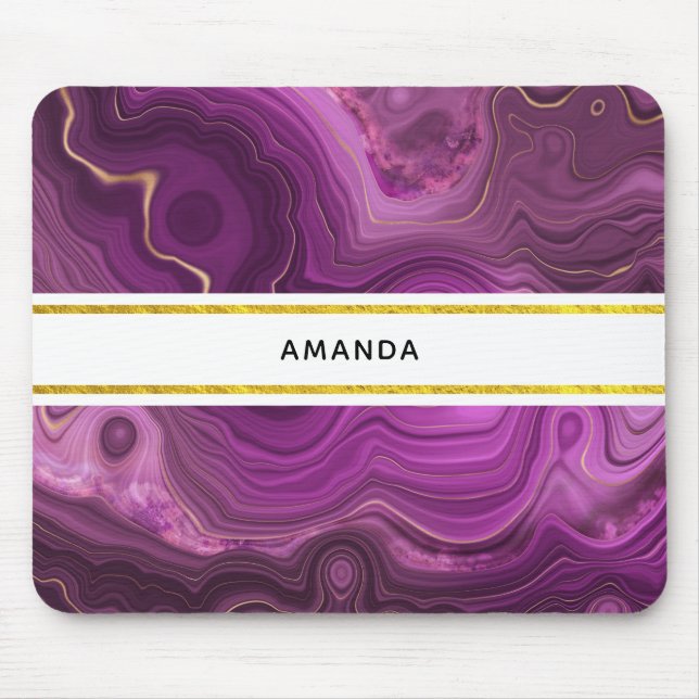 Purple Amethyst And Gold Abstract Agate Mouse Mat (Front)