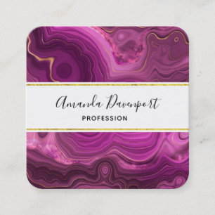 Purple Amethyst And Gold Abstract Agate Square Business Card