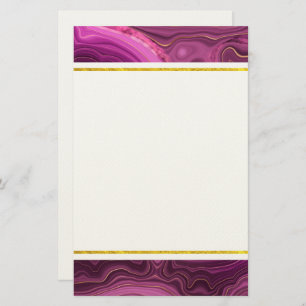 Purple Amethyst And Gold Abstract Agate Stationery