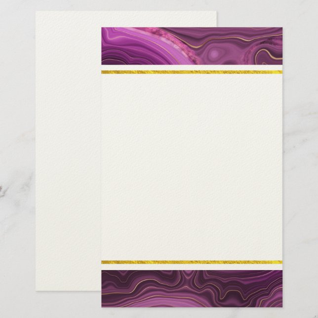 Purple Amethyst And Gold Abstract Agate Stationery (Front/Back)