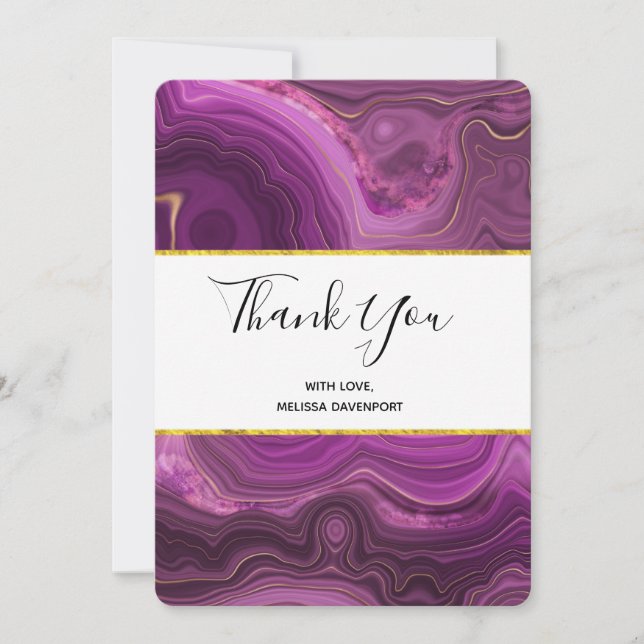 Purple Amethyst And Gold Abstract Agate  Thank You Card (Front)