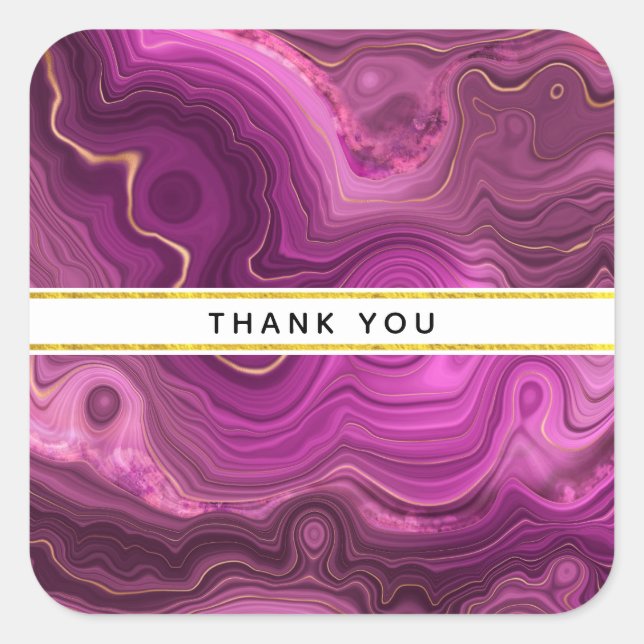 Purple Amethyst And Gold Abstract Agate Thank You Square Sticker (Front)