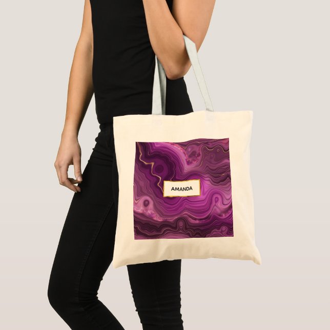 Purple Amethyst And Gold Abstract Agate Tote Bag (Front (Product))