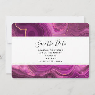 Purple Amethyst And Gold Abstract Agate Wedding Save The Date