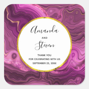 Purple Amethyst And Gold Abstract Agate Wedding Square Sticker