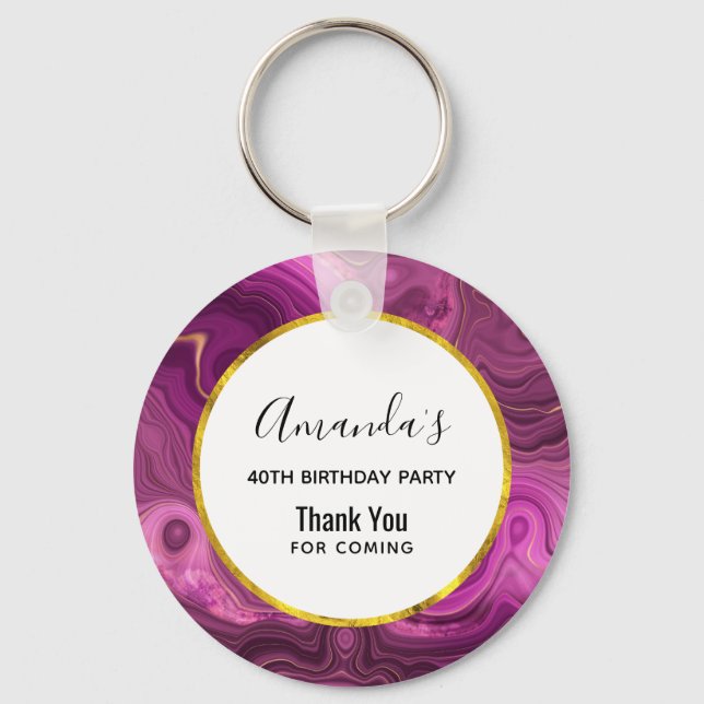 Purple Amethyst And Gold Agate Birthday Thank You Key Ring (Front)