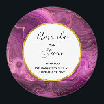 Purple Amethyst And Gold Agate Wedding Thank You Magnet<br><div class="desc">A wedding thank you magnet with an elegant abstract design. Dark purple amethyst colour with ribbons of gold nestled between layered strata. Rich and beautiful design. Layered over top is a white circle frame with a faux gold foil border,  with your personalised text inside.</div>