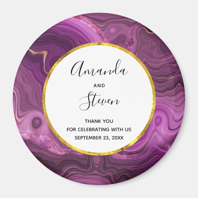 Purple Amethyst And Gold Agate Wedding Thank You Magnet (Front)