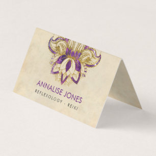 Purple Amethyst and Gold frame Lotus Business Card